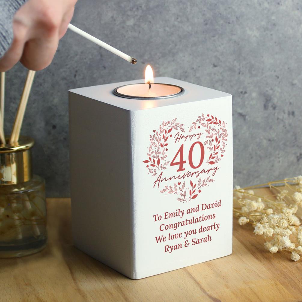 Personalised 40th Ruby Wedding Anniversary Wooden Tea Light Holder Extra Image 3